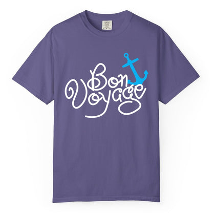 Bon Voyage Shirt - Nautical Anchor Cruise Shirt for Sailors Gift (Comfort Color) in Grape - Bon Voyage Script Shirt - Nautical Anchor Farewell Cruise Tee