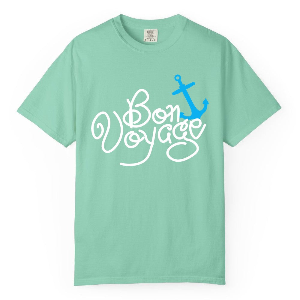 Bon Voyage Shirt - Nautical Anchor Cruise Shirt for Sailors Gift (Comfort Color) in Island Reef - Bon Voyage Script Shirt - Nautical Anchor Farewell Cruise Tee