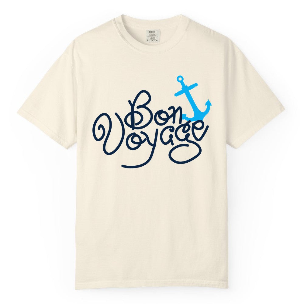 Bon Voyage Shirt - Nautical Anchor Cruise Shirt for Sailors Gift (Comfort Color) in Ivory - Bon Voyage Script Shirt - Nautical Anchor Farewell Cruise Tee