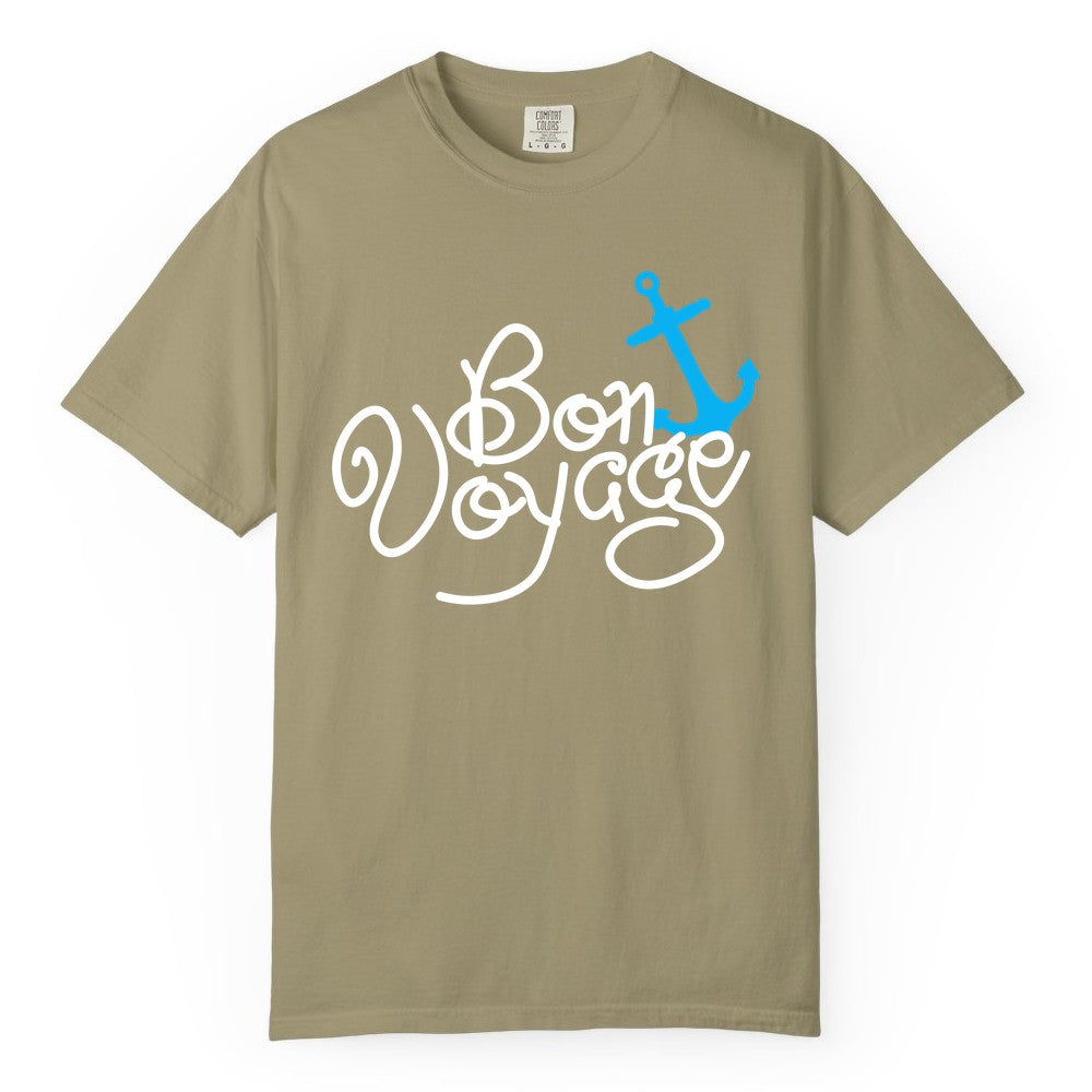 Bon Voyage Shirt - Nautical Anchor Cruise Shirt for Sailors Gift (Comfort Color) in Khaki - Bon Voyage Script Shirt - Nautical Anchor Farewell Cruise Tee