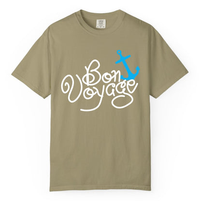 Bon Voyage Shirt - Nautical Anchor Cruise Shirt for Sailors Gift (Comfort Color) in Khaki - Bon Voyage Script Shirt - Nautical Anchor Farewell Cruise Tee