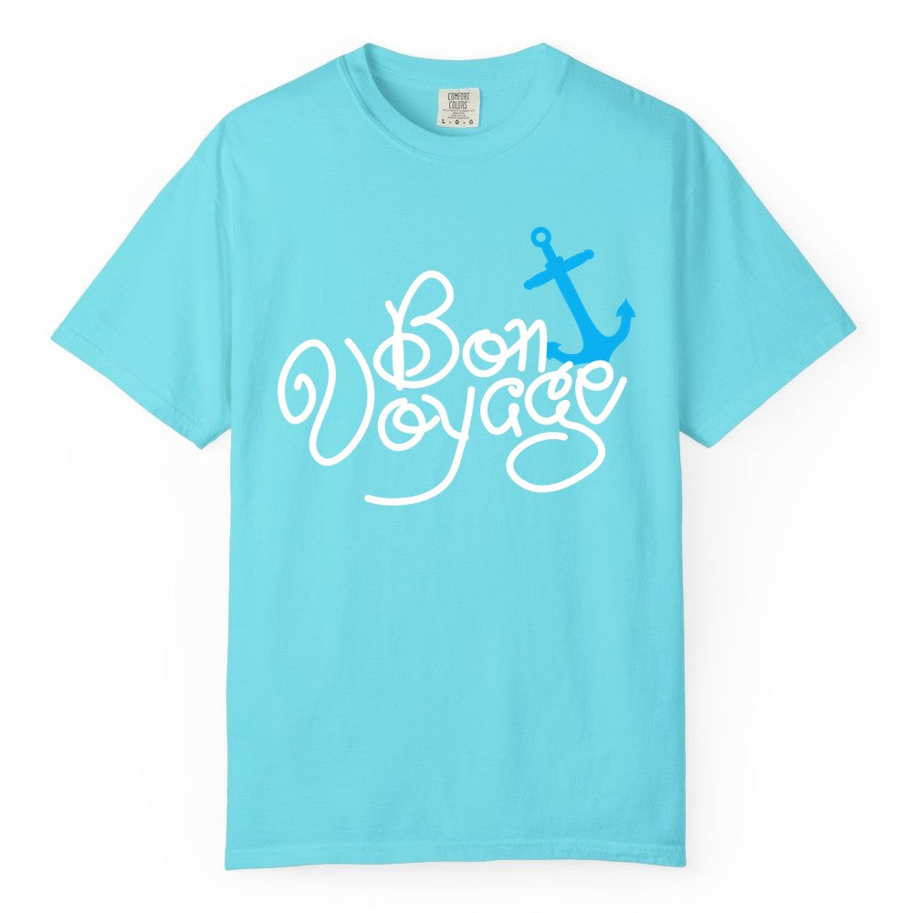 Bon Voyage Shirt - Nautical Anchor Cruise Shirt for Sailors Gift (Comfort Color) in Lagoon Blue - Bon Voyage Script Shirt - Nautical Anchor Farewell Cruise Tee