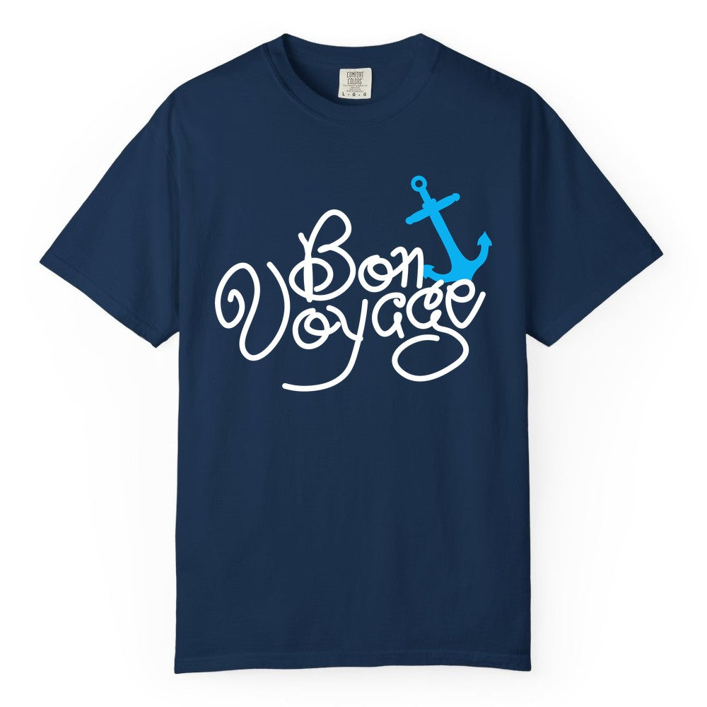 Bon Voyage Shirt - Nautical Anchor Cruise Shirt for Sailors Gift (Comfort Color) in Navy - Bon Voyage Script Shirt - Nautical Anchor Farewell Cruise Tee