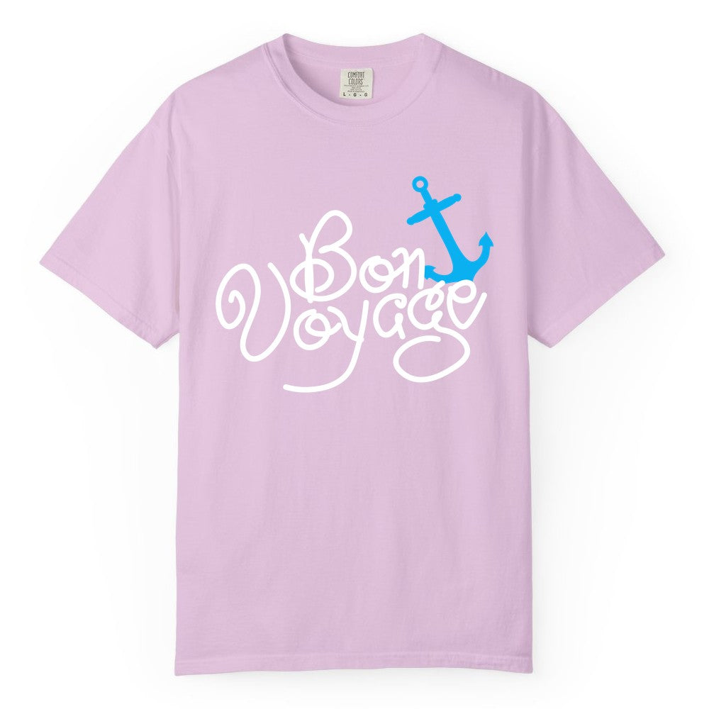 Bon Voyage Shirt - Nautical Anchor Cruise Shirt for Sailors Gift (Comfort Color) in Orchid - Bon Voyage Script Shirt - Nautical Anchor Farewell Cruise Tee