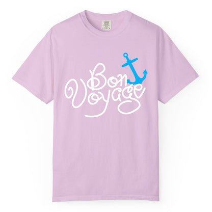 Bon Voyage Shirt - Nautical Anchor Cruise Shirt for Sailors Gift (Comfort Color) in Orchid - Bon Voyage Script Shirt - Nautical Anchor Farewell Cruise Tee