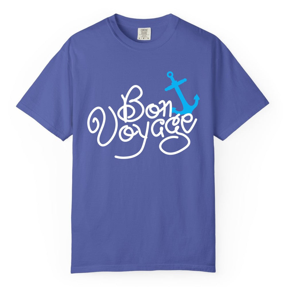 Bon Voyage Shirt - Nautical Anchor Cruise Shirt for Sailors Gift (Comfort Color) in Periwinkle - Bon Voyage Script Shirt - Nautical Anchor Farewell Cruise Tee
