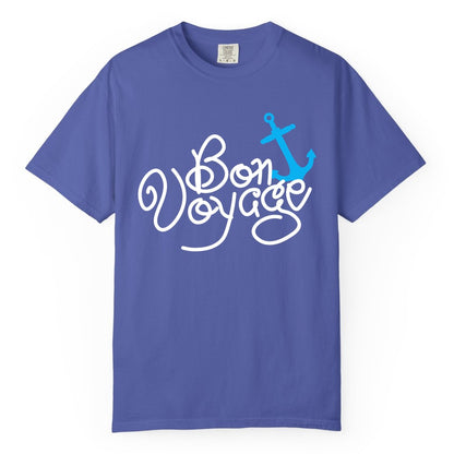 Bon Voyage Shirt - Nautical Anchor Cruise Shirt for Sailors Gift (Comfort Color) in Periwinkle - Bon Voyage Script Shirt - Nautical Anchor Farewell Cruise Tee