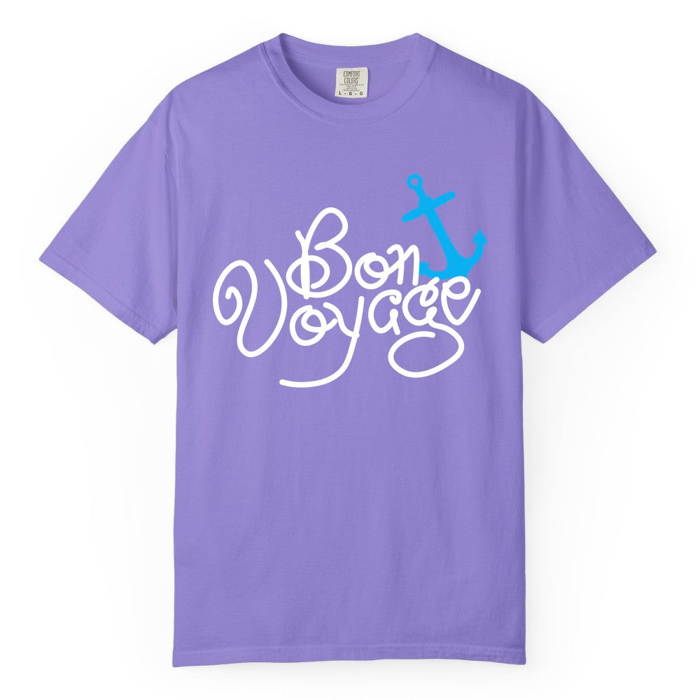 Bon Voyage Shirt - Nautical Anchor Cruise Shirt for Sailors Gift (Comfort Color) in Violet - Bon Voyage Script Shirt - Nautical Anchor Farewell Cruise Tee