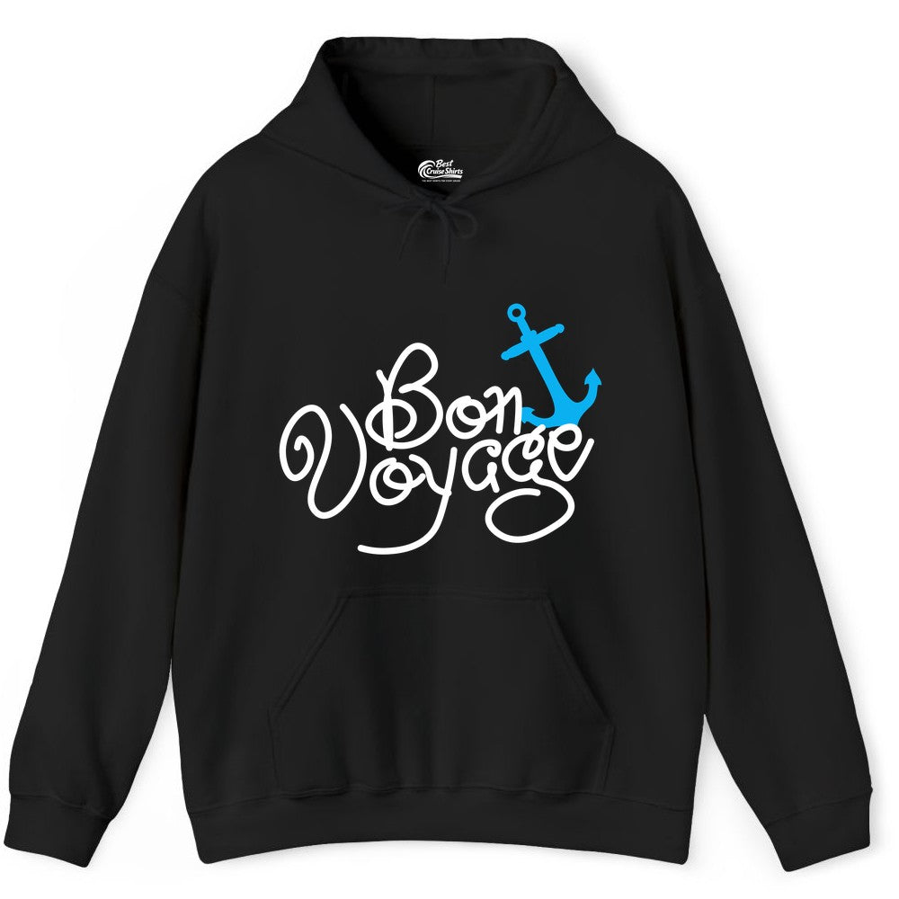 Bon Voyage Shirt - Nautical Anchor Cruise Shirt for Sailors Gift (Hoodie) in Black - Bon Voyage Script Shirt - Nautical Anchor Farewell Cruise Tee