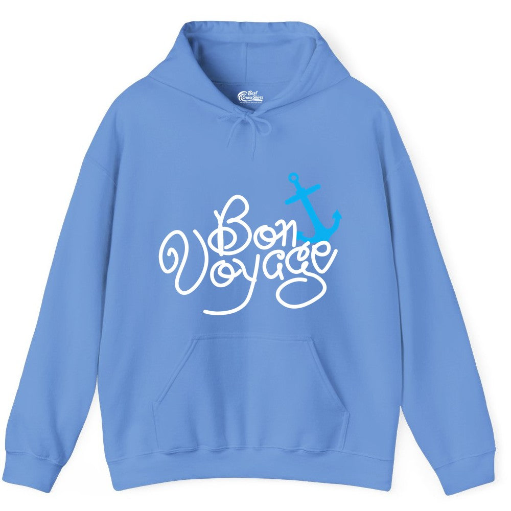 Bon Voyage Shirt - Nautical Anchor Cruise Shirt for Sailors Gift (Hoodie) in Carolina Blue - Bon Voyage Script Shirt - Nautical Anchor Farewell Cruise Tee