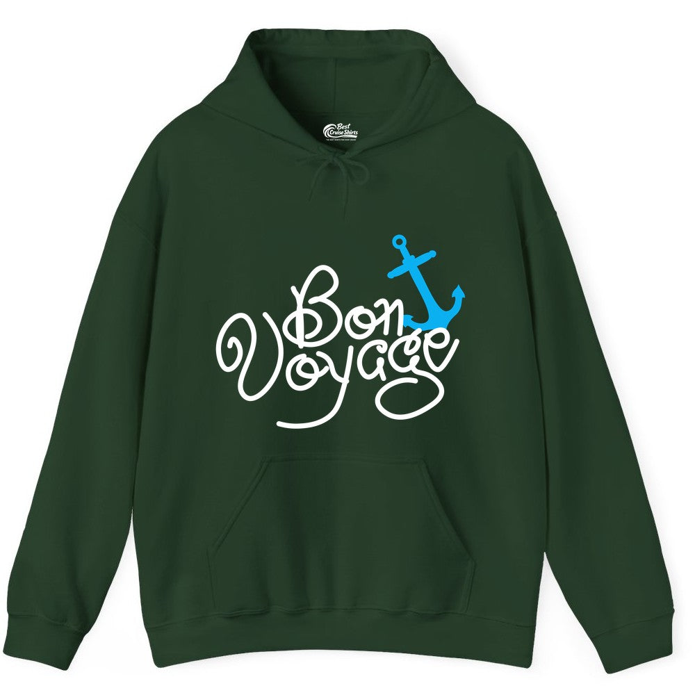 Bon Voyage Shirt - Nautical Anchor Cruise Shirt for Sailors Gift (Hoodie) in Forest Green - Bon Voyage Script Shirt - Nautical Anchor Farewell Cruise Tee