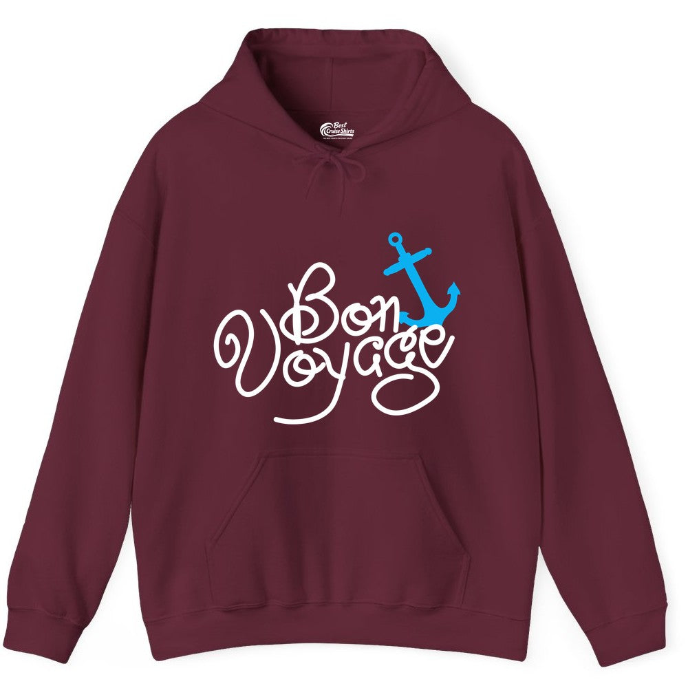 Bon Voyage Shirt - Nautical Anchor Cruise Shirt for Sailors Gift (Hoodie) in Maroon - Bon Voyage Script Shirt - Nautical Anchor Farewell Cruise Tee