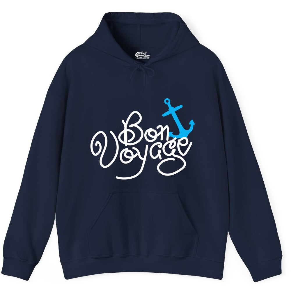Bon Voyage Shirt - Nautical Anchor Cruise Shirt for Sailors Gift (Hoodie) in Navy - Bon Voyage Script Shirt - Nautical Anchor Farewell Cruise Tee
