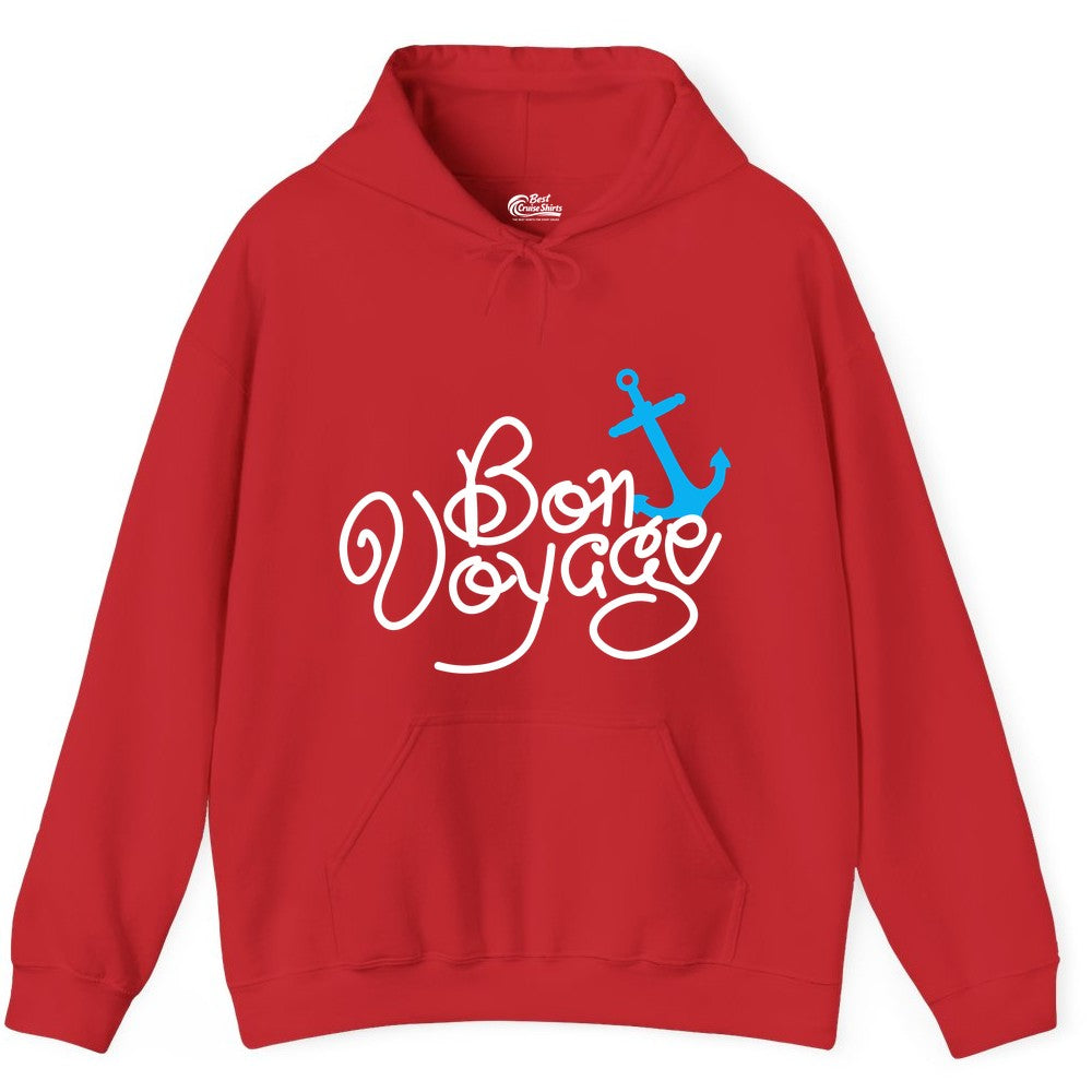Bon Voyage Shirt - Nautical Anchor Cruise Shirt for Sailors Gift (Hoodie) in Red - Bon Voyage Script Shirt - Nautical Anchor Farewell Cruise Tee