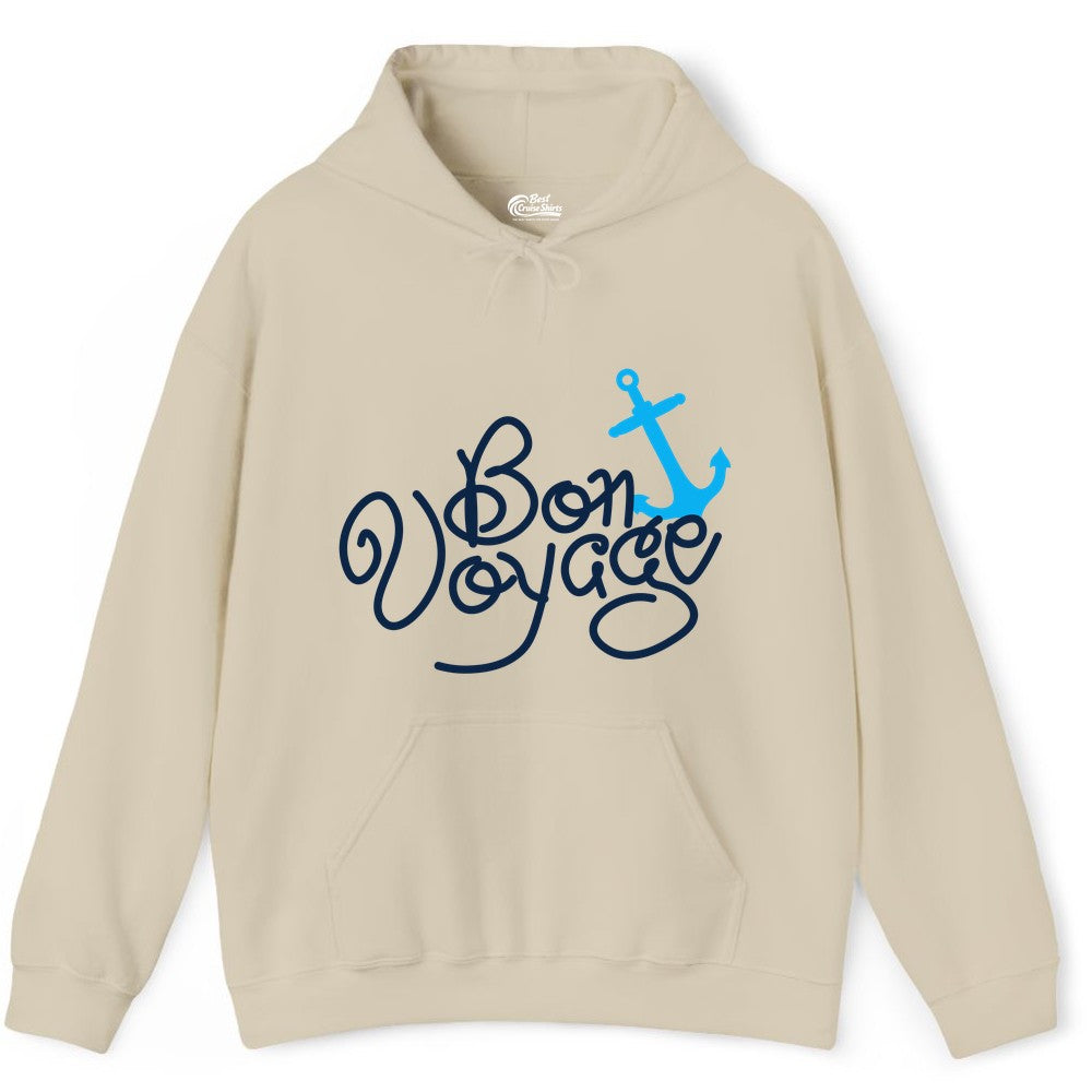 Bon Voyage Shirt - Nautical Anchor Cruise Shirt for Sailors Gift (Hoodie) in Sand - Bon Voyage Script Shirt - Nautical Anchor Farewell Cruise Tee