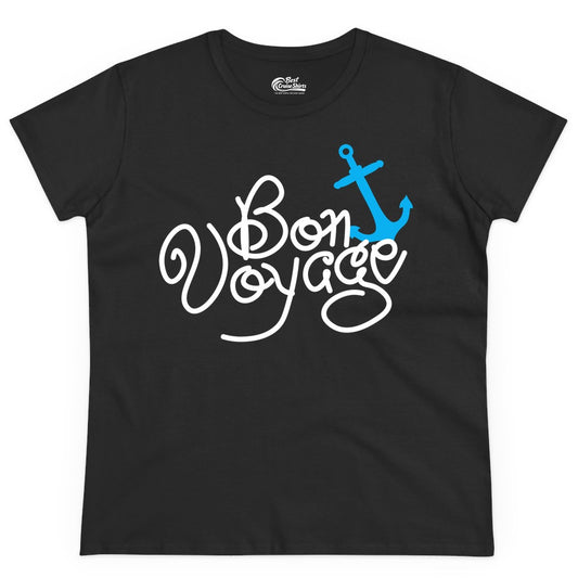 Bon Voyage Shirt - Nautical Anchor Cruise Shirt for Sailors Gift (Ladies Tee) in Black - Bon Voyage Script Shirt - Nautical Anchor Farewell Cruise Tee