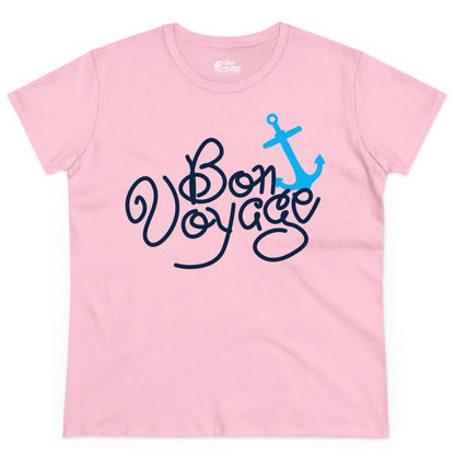 Bon Voyage Shirt - Nautical Anchor Cruise Shirt for Sailors Gift (Ladies Tee) in Light Pink - Bon Voyage Script Shirt - Nautical Anchor Farewell Cruise Tee