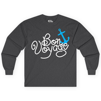 Bon Voyage Shirt - Nautical Anchor Cruise Shirt for Sailors Gift (Long Sleeve) in Dark Heather - Bon Voyage Script Shirt - Nautical Anchor Farewell Cruise Tee