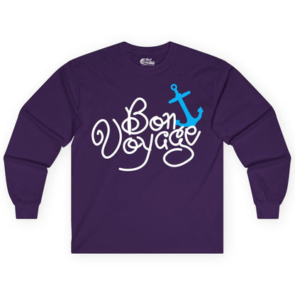 Bon Voyage Shirt - Nautical Anchor Cruise Shirt for Sailors Gift (Long Sleeve) in Purple - Bon Voyage Script Shirt - Nautical Anchor Farewell Cruise Tee