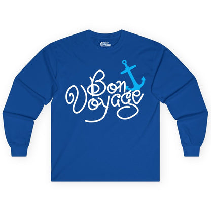 Bon Voyage Shirt - Nautical Anchor Cruise Shirt for Sailors Gift (Long Sleeve) in Royal - Bon Voyage Script Shirt - Nautical Anchor Farewell Cruise Tee