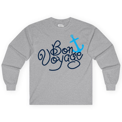 Bon Voyage Shirt - Nautical Anchor Cruise Shirt for Sailors Gift (Long Sleeve) in Sport Grey - Bon Voyage Script Shirt - Nautical Anchor Farewell Cruise Tee
