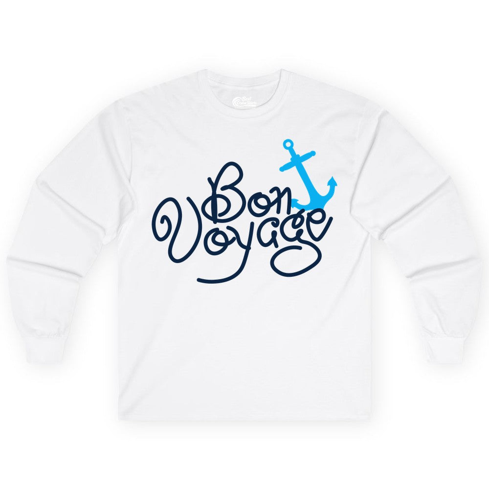Bon Voyage Shirt - Nautical Anchor Cruise Shirt for Sailors Gift (Long Sleeve) in White - Bon Voyage Script Shirt - Nautical Anchor Farewell Cruise Tee