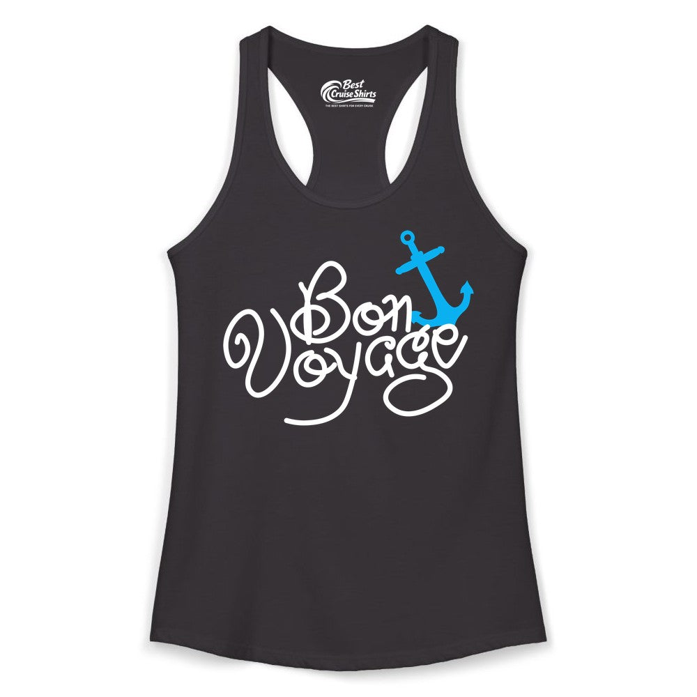 Bon Voyage Shirt - Nautical Anchor Cruise Shirt for Sailors Gift (Ladies Tank) in Black - Bon Voyage Script Shirt - Nautical Anchor Farewell Cruise Tee
