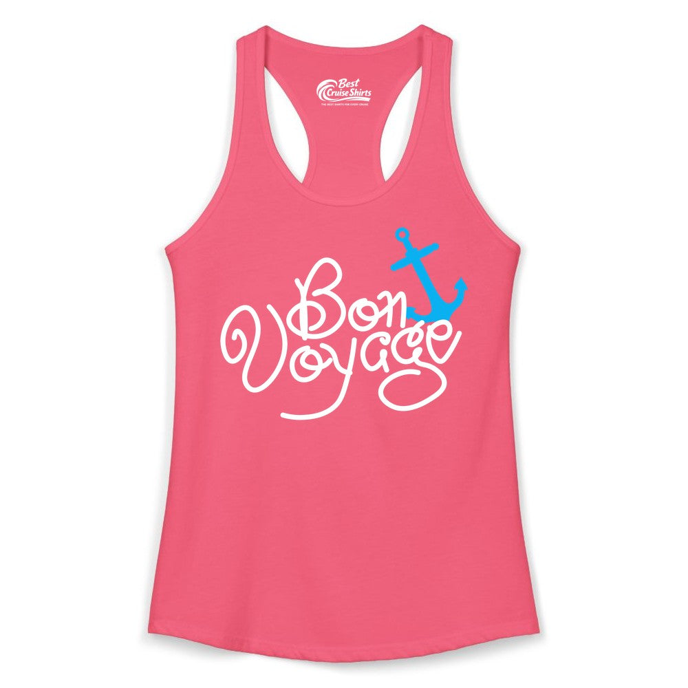 Bon Voyage Shirt - Nautical Anchor Cruise Shirt for Sailors Gift (Ladies Tank) in Hot Pink - Bon Voyage Script Shirt - Nautical Anchor Farewell Cruise Tee