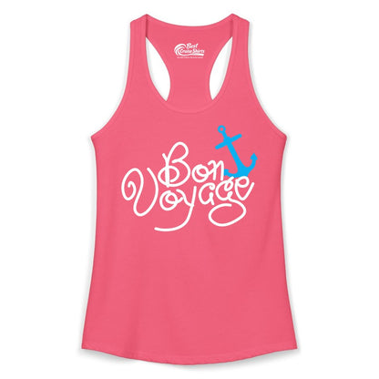 Bon Voyage Shirt - Nautical Anchor Cruise Shirt for Sailors Gift (Ladies Tank) in Hot Pink - Bon Voyage Script Shirt - Nautical Anchor Farewell Cruise Tee