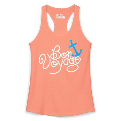 Bon Voyage Shirt - Nautical Anchor Cruise Shirt for Sailors Gift (Ladies Tank) in Solid Light Orange - Bon Voyage Script Shirt - Nautical Anchor Farewell Cruise Tee