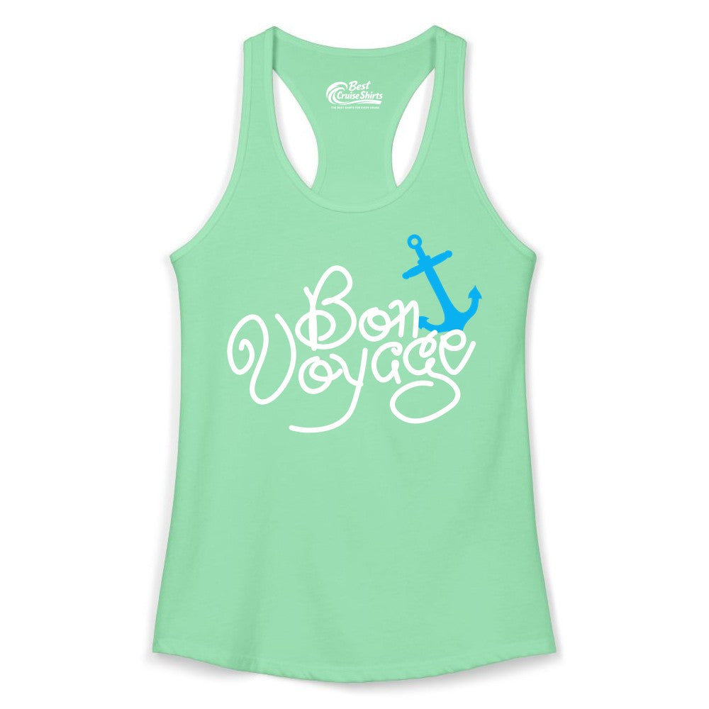 Bon Voyage Shirt - Nautical Anchor Cruise Shirt for Sailors Gift (Ladies Tank) in Solid Mint - Bon Voyage Script Shirt - Nautical Anchor Farewell Cruise Tee