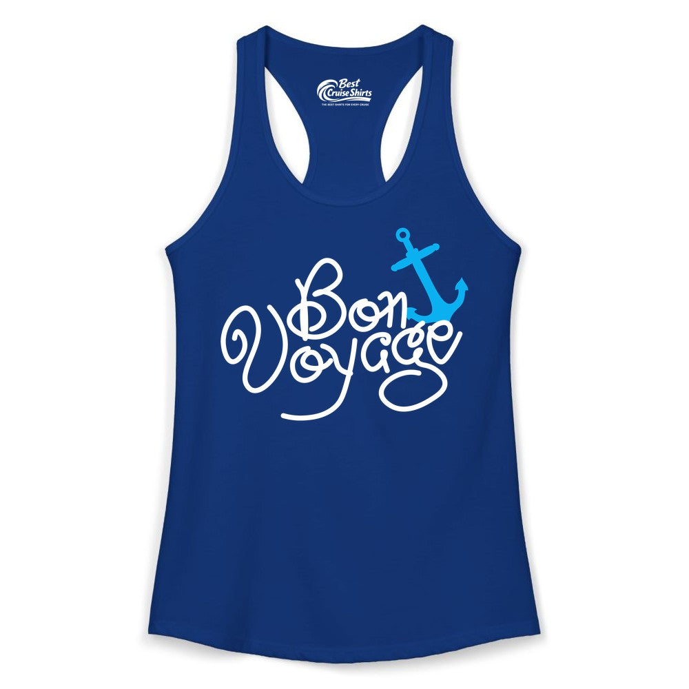 Bon Voyage Shirt - Nautical Anchor Cruise Shirt for Sailors Gift (Ladies Tank) in Solid Royal - Bon Voyage Script Shirt - Nautical Anchor Farewell Cruise Tee