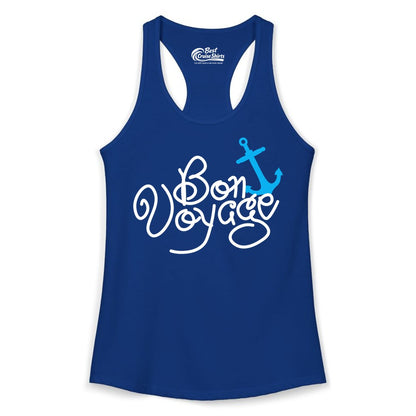 Bon Voyage Shirt - Nautical Anchor Cruise Shirt for Sailors Gift (Ladies Tank) in Solid Royal - Bon Voyage Script Shirt - Nautical Anchor Farewell Cruise Tee