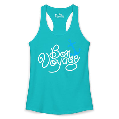 Bon Voyage Shirt - Nautical Anchor Cruise Shirt for Sailors Gift (Ladies Tank) in Tahiti Blue - Bon Voyage Script Shirt - Nautical Anchor Farewell Cruise Tee