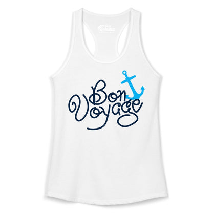 Bon Voyage Shirt - Nautical Anchor Cruise Shirt for Sailors Gift (Ladies Tank) in White - Bon Voyage Script Shirt - Nautical Anchor Farewell Cruise Tee