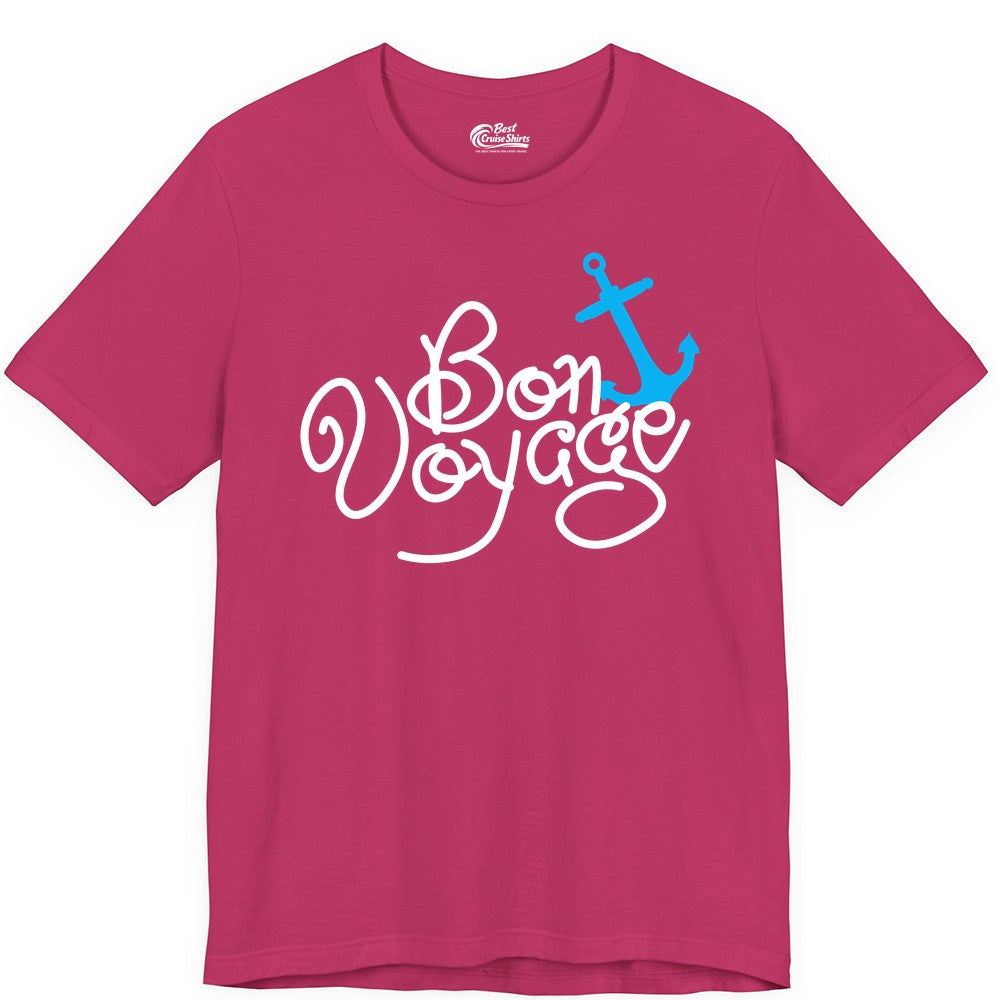 Bon Voyage Shirt - Nautical Anchor Cruise Shirt for Sailors Gift (Premium Tee) in Berry - Bon Voyage Script Shirt - Nautical Anchor Farewell Cruise Tee