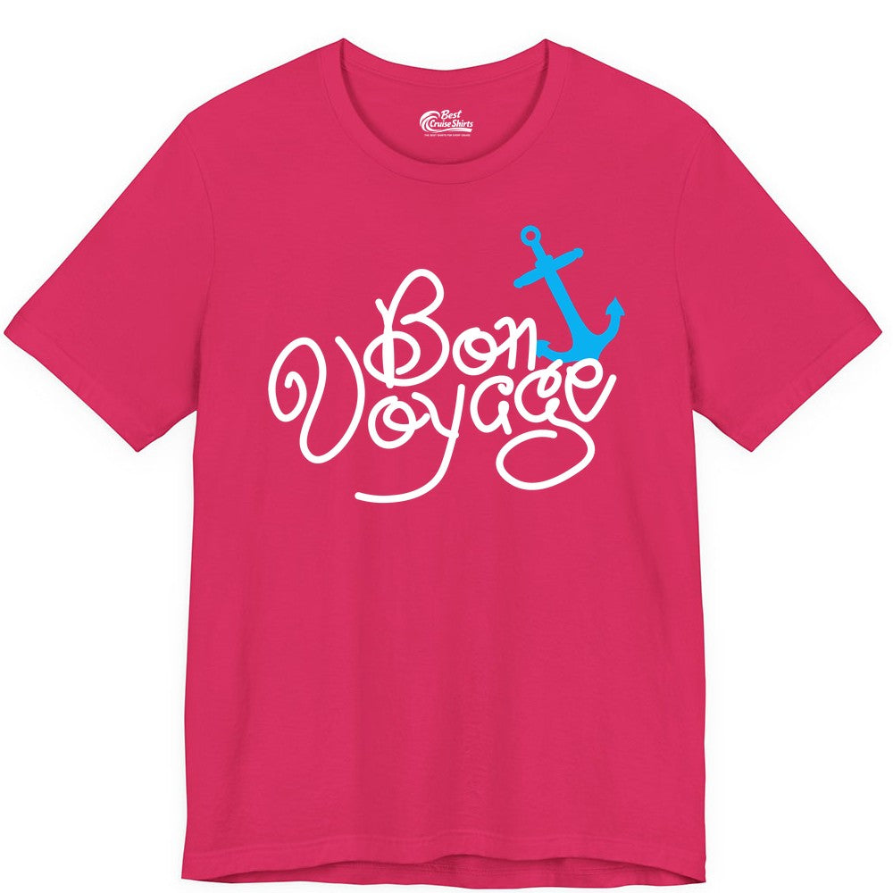 Bon Voyage Shirt - Nautical Anchor Cruise Shirt for Sailors Gift (Premium Tee) in Fuchsia - Bon Voyage Script Shirt - Nautical Anchor Farewell Cruise Tee
