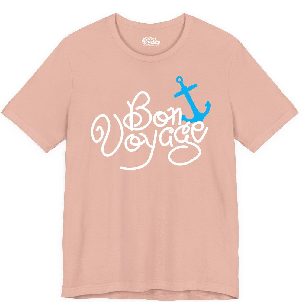 Bon Voyage Shirt - Nautical Anchor Cruise Shirt for Sailors Gift (Premium Tee) in Peach - Bon Voyage Script Shirt - Nautical Anchor Farewell Cruise Tee