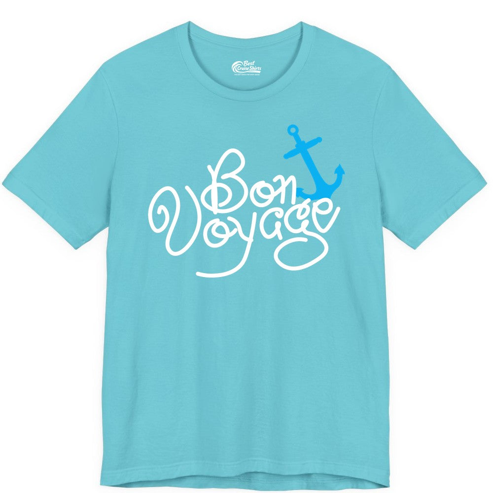 Bon Voyage Shirt - Nautical Anchor Cruise Shirt for Sailors Gift (Premium Tee) in Turquoise - Bon Voyage Script Shirt - Nautical Anchor Farewell Cruise Tee