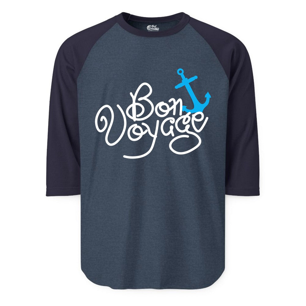 Bon Voyage Shirt - Nautical Anchor Cruise Shirt for Sailors Gift (Raglan) in Heather DenimNavy - Bon Voyage Script Shirt - Nautical Anchor Farewell Cruise Tee