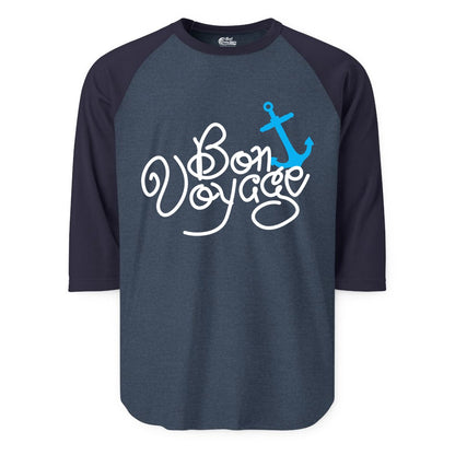 Bon Voyage Shirt - Nautical Anchor Cruise Shirt for Sailors Gift (Raglan) in Heather DenimNavy - Bon Voyage Script Shirt - Nautical Anchor Farewell Cruise Tee
