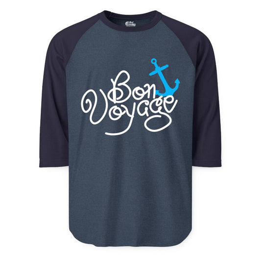 Bon Voyage Shirt - Nautical Anchor Cruise Shirt for Sailors Gift (Raglan) in Heather DenimNavy - Bon Voyage Script Shirt - Nautical Anchor Farewell Cruise Tee