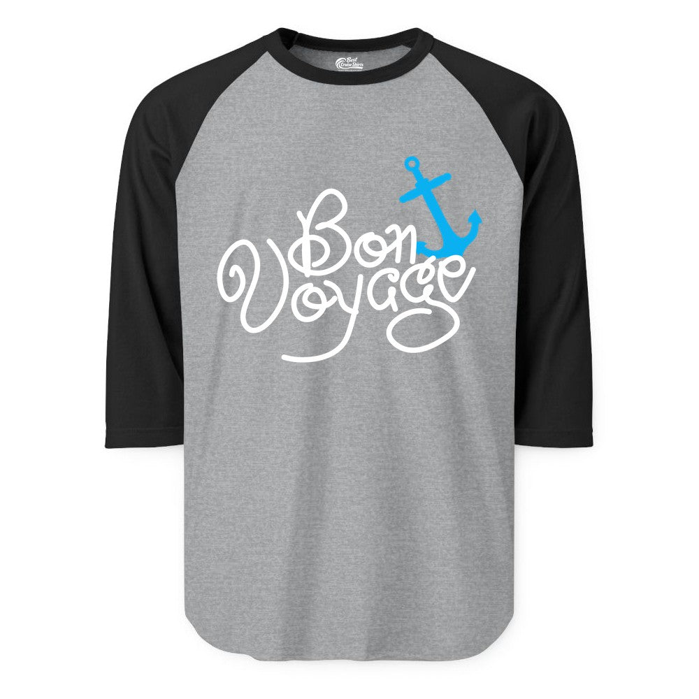 Bon Voyage Shirt - Nautical Anchor Cruise Shirt for Sailors Gift (Raglan) in Heather GreyBlack - Bon Voyage Script Shirt - Nautical Anchor Farewell Cruise Tee