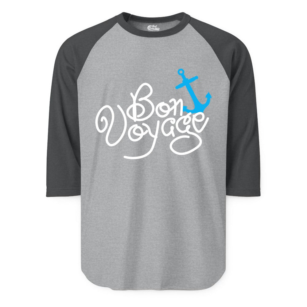 Bon Voyage Shirt - Nautical Anchor Cruise Shirt for Sailors Gift (Raglan) in Heather GreyHeather Charcoal - Bon Voyage Script Shirt - Nautical Anchor Farewell Cruise Tee