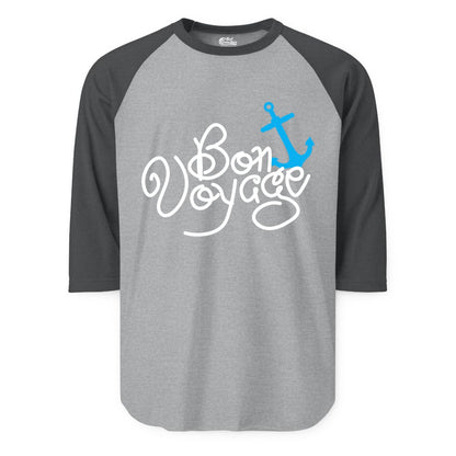 Bon Voyage Shirt - Nautical Anchor Cruise Shirt for Sailors Gift (Raglan) in Heather GreyHeather Charcoal - Bon Voyage Script Shirt - Nautical Anchor Farewell Cruise Tee