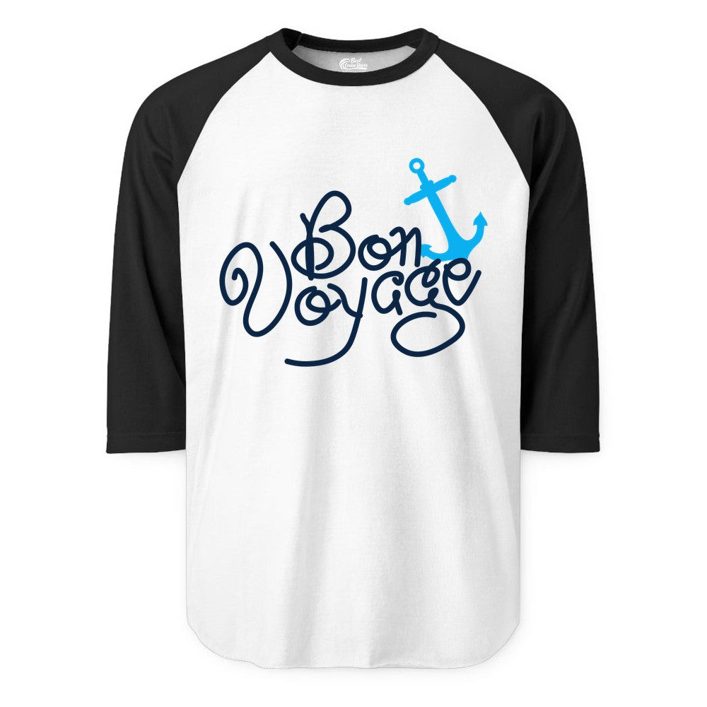 Bon Voyage Shirt - Nautical Anchor Cruise Shirt for Sailors Gift (Raglan) in WhiteBlack - Bon Voyage Script Shirt - Nautical Anchor Farewell Cruise Tee