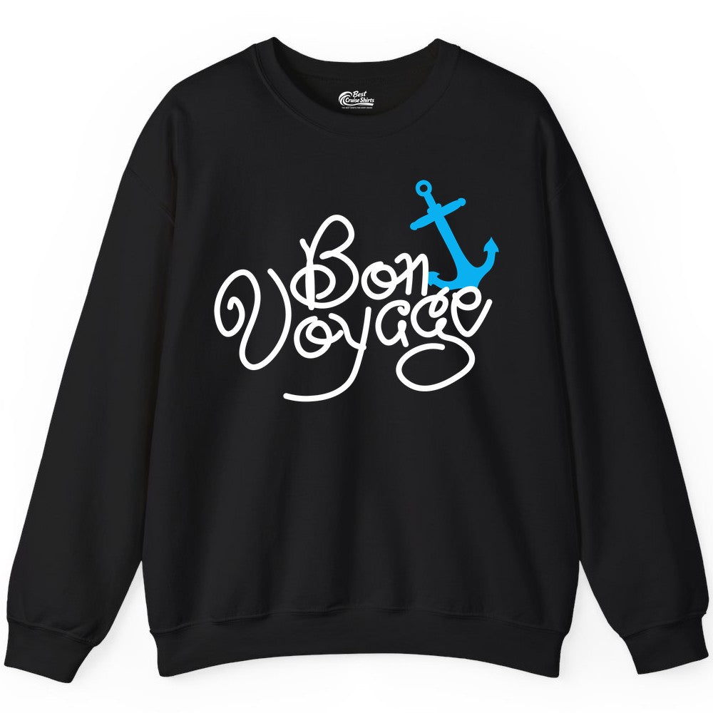 Bon Voyage Shirt - Nautical Anchor Cruise Shirt for Sailors Gift (Sweatshirt) in Black - Bon Voyage Script Shirt - Nautical Anchor Farewell Cruise Tee