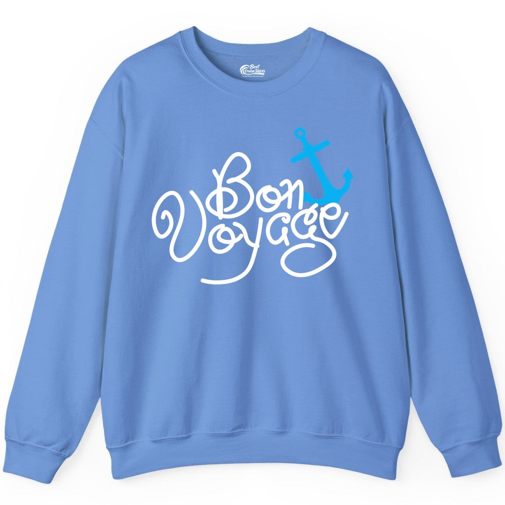 Bon Voyage Shirt - Nautical Anchor Cruise Shirt for Sailors Gift (Sweatshirt) in Carolina Blue - Bon Voyage Script Shirt - Nautical Anchor Farewell Cruise Tee