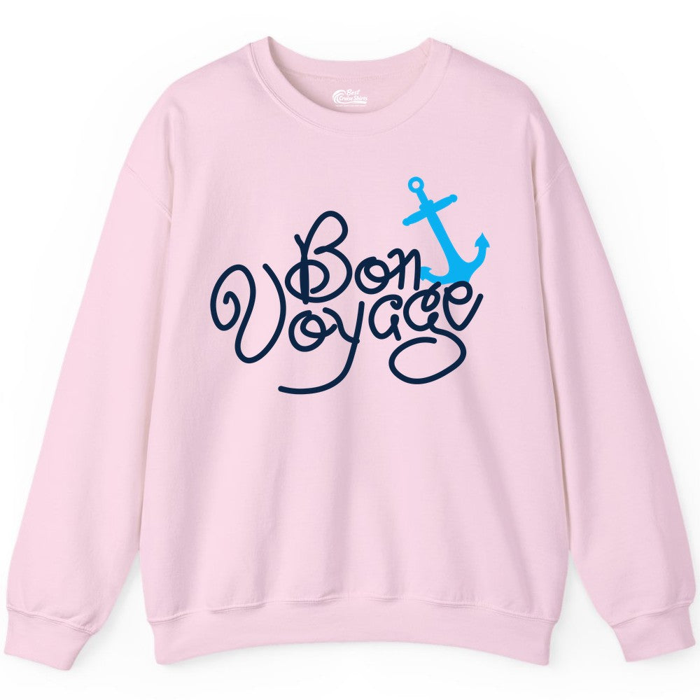 Bon Voyage Shirt - Nautical Anchor Cruise Shirt for Sailors Gift (Sweatshirt) in Light Pink - Bon Voyage Script Shirt - Nautical Anchor Farewell Cruise Tee