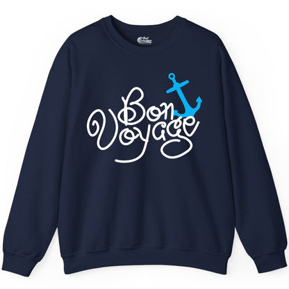 Bon Voyage Shirt - Nautical Anchor Cruise Shirt for Sailors Gift (Sweatshirt) in Navy - Bon Voyage Script Shirt - Nautical Anchor Farewell Cruise Tee